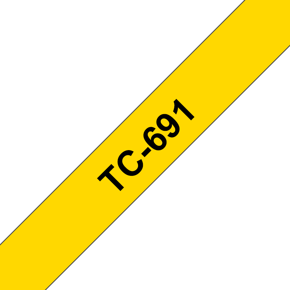 Original Brother TC691 tape – sort på gul, 9 mm bred